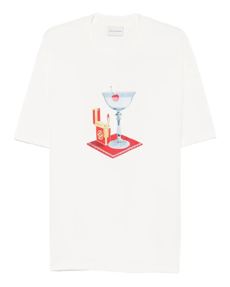 Drôle de Monsieur T-Shirt mit Cocktail-Print - Weiß Weiß