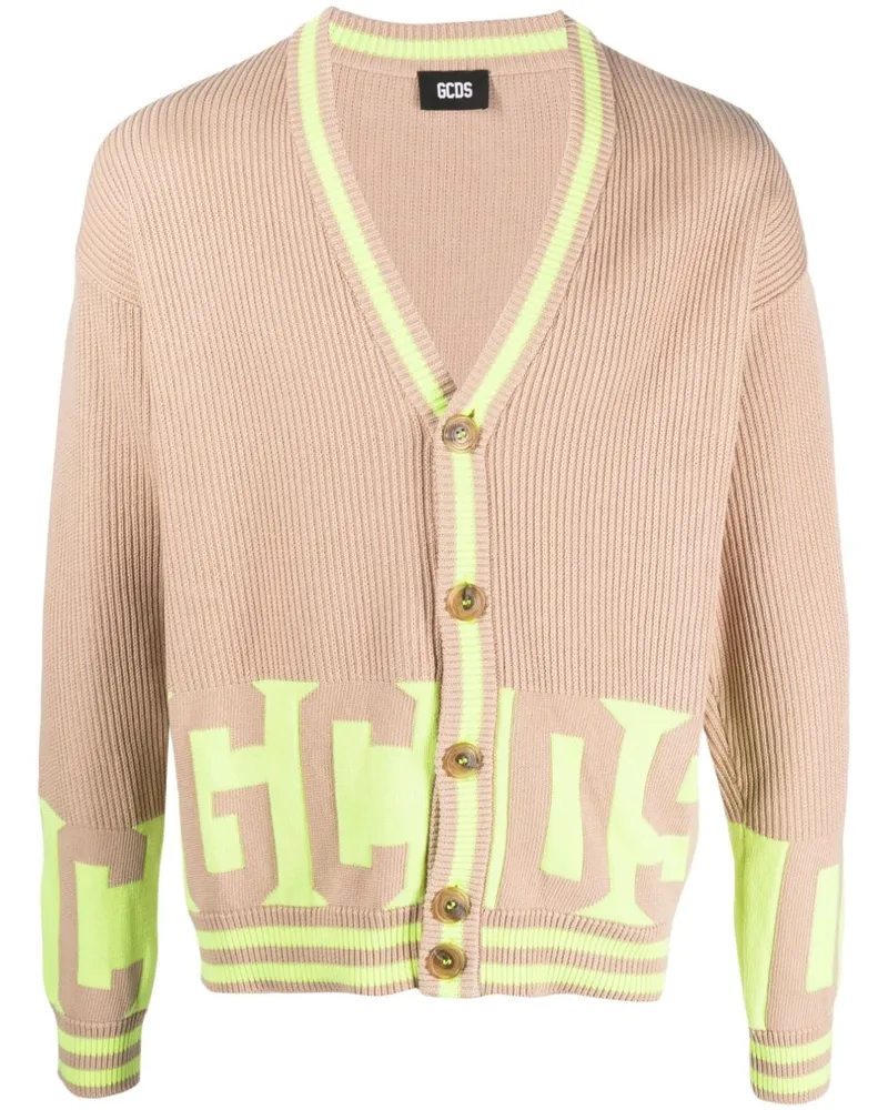 GCDS Gerippter Cardigan mit Logo - Nude Nude