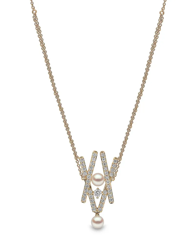 YOKO London 18kt Sleek Gelbgoldhalskette mit Diamanten und Akoya-Perlen Gold