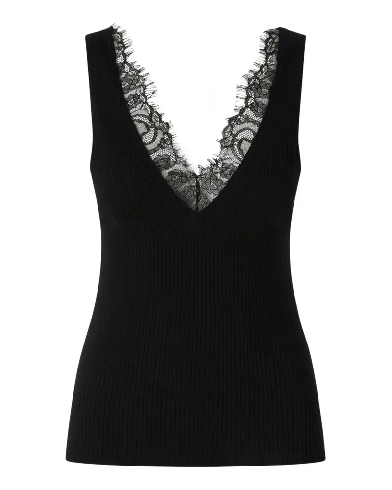 Pinko Geripptes Tanktop mit Spitzenbesatz - Schwarz Schwarz