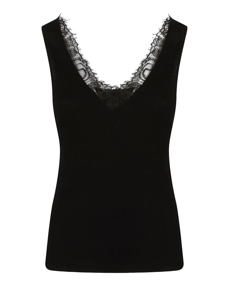 Pinko lace-trim ribbed top - Schwarz Schwarz