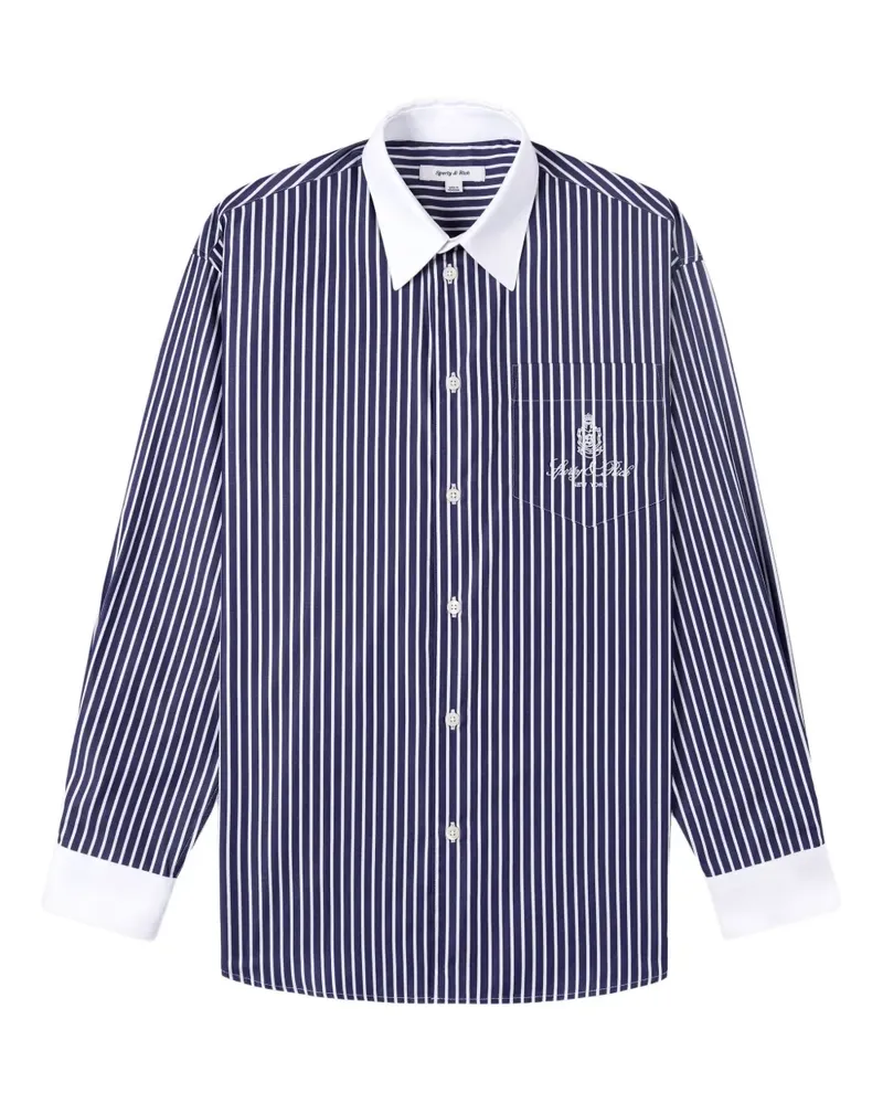 SPORTY & RICH Gestreiftes Hemd mit Stickerei - Blau Blau