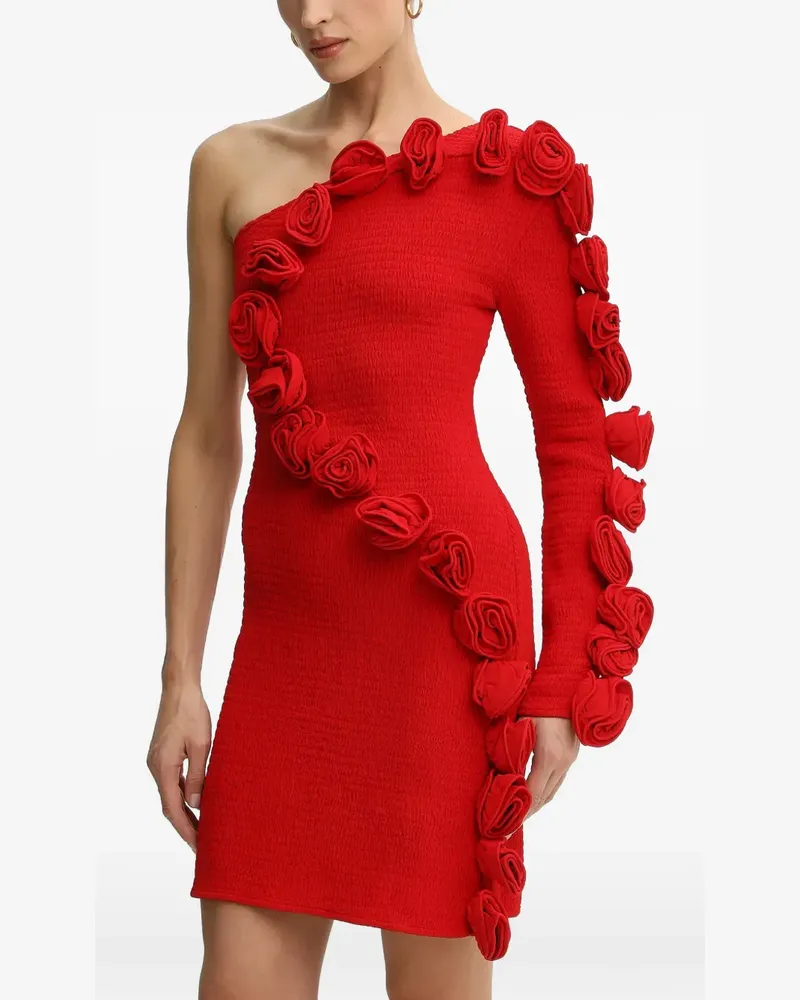 FARM Rio rose-appliqué one-shoulder mini dress - Rot Rot