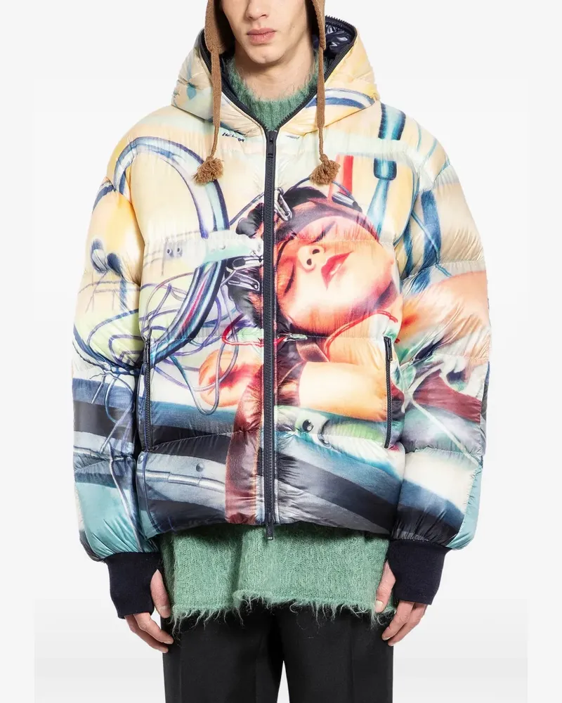 Undercover printed hooded down jacket - Blau Blau