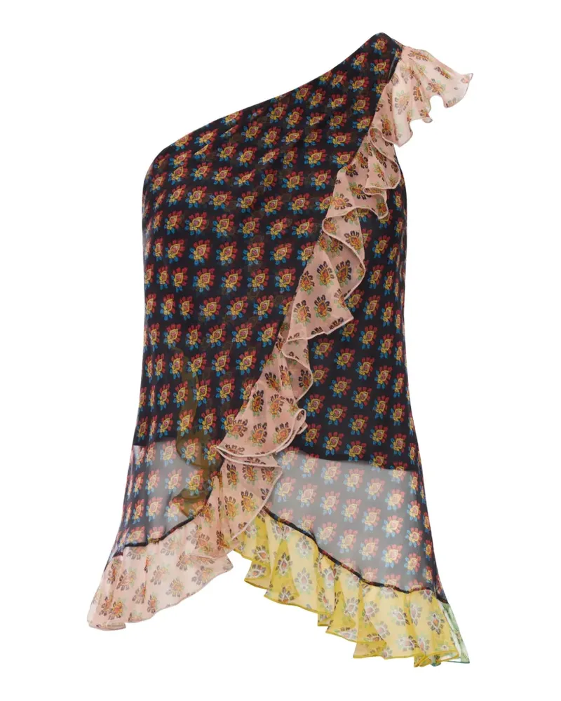 Etro asymmetric floral print blouse - Schwarz Schwarz