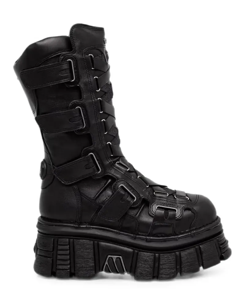 New Rock Stiefel mit Schnallenriemen - Schwarz Schwarz