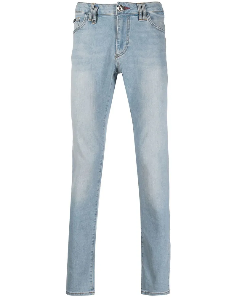 Philipp Plein Schmale Jeans mit Logo-Schild - Blau Blau
