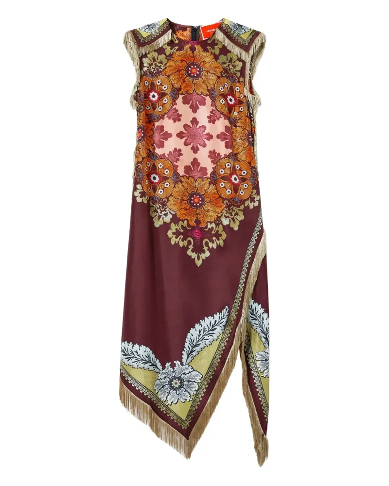 La DoubleJ Asymmetrisches Fransenkleid mit Blumen-Print - Braun Braun