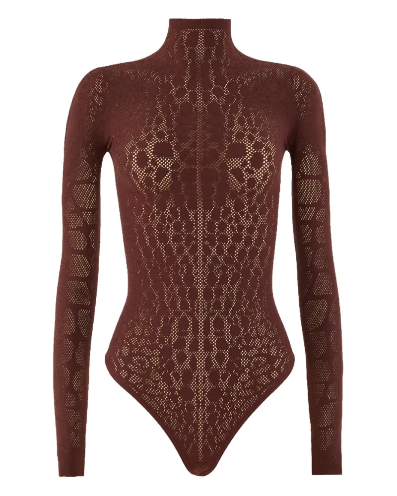Wolford Stehkragen-Body mit Schlangenmotiv - Rot Rot