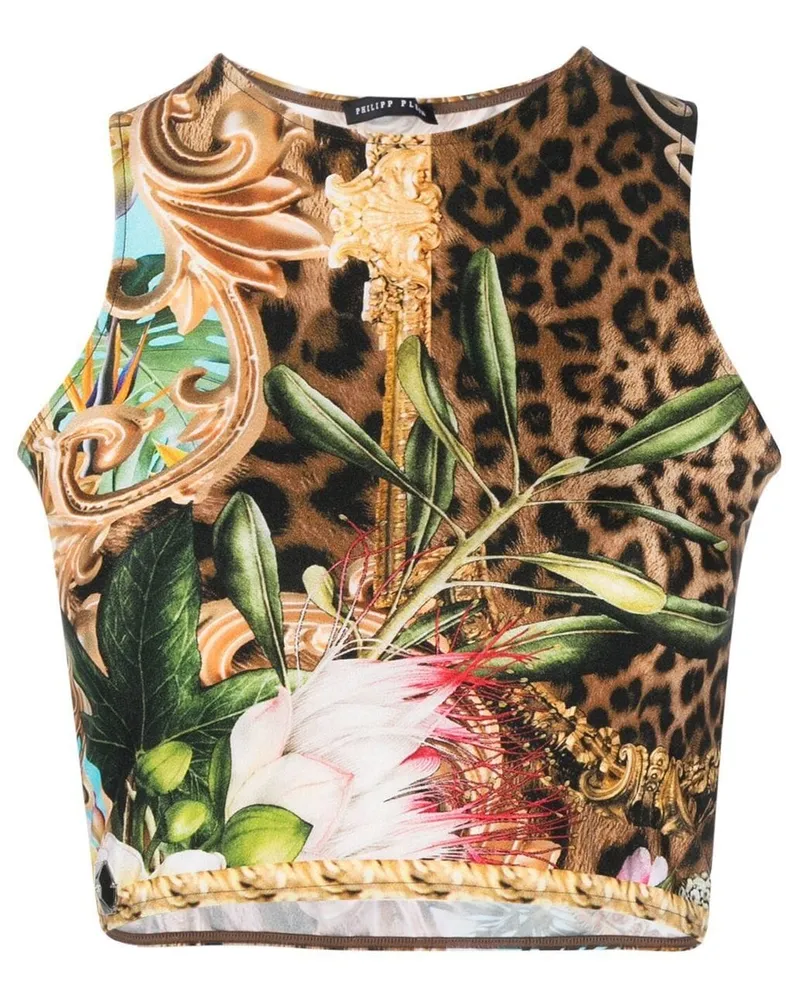 Philipp Plein Cropped-Top mit Blumen - Braun Braun