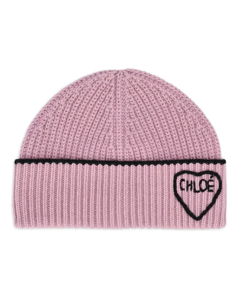 Chloé Encoeur ribbed beanie hat - Rosa Rosa