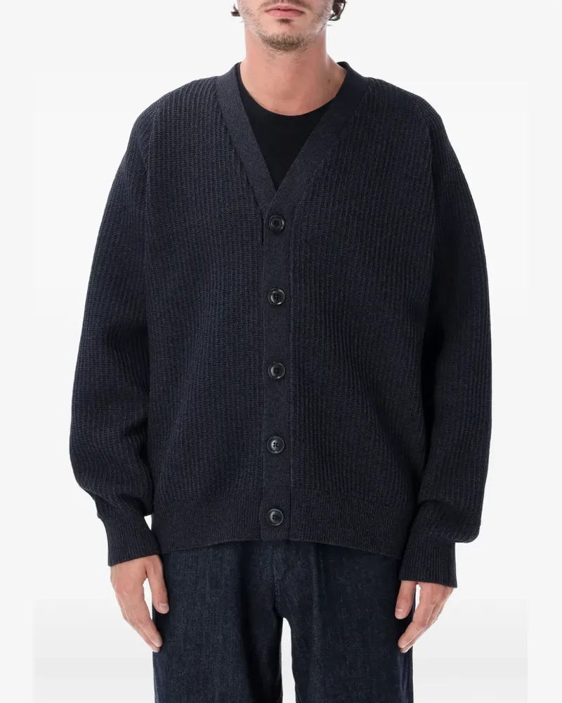 nanamica ribbed-knit V-neck cardigan - Grau Grau