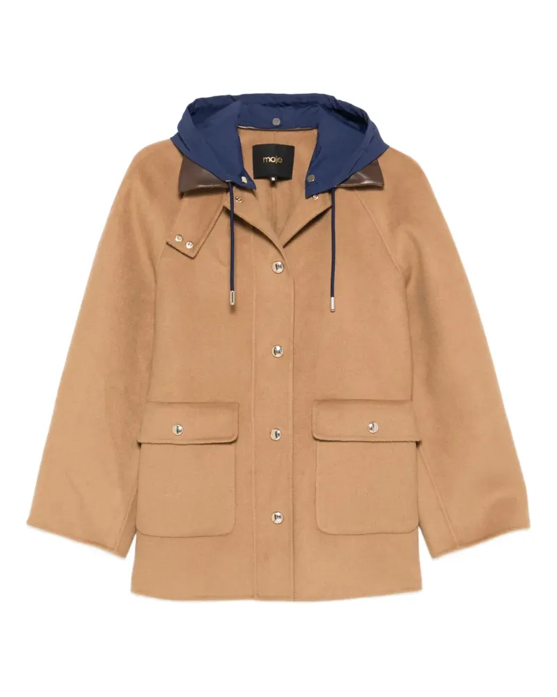 Maje Einreihiger Mantel mit abnehmbarer Kapuze - Braun Braun