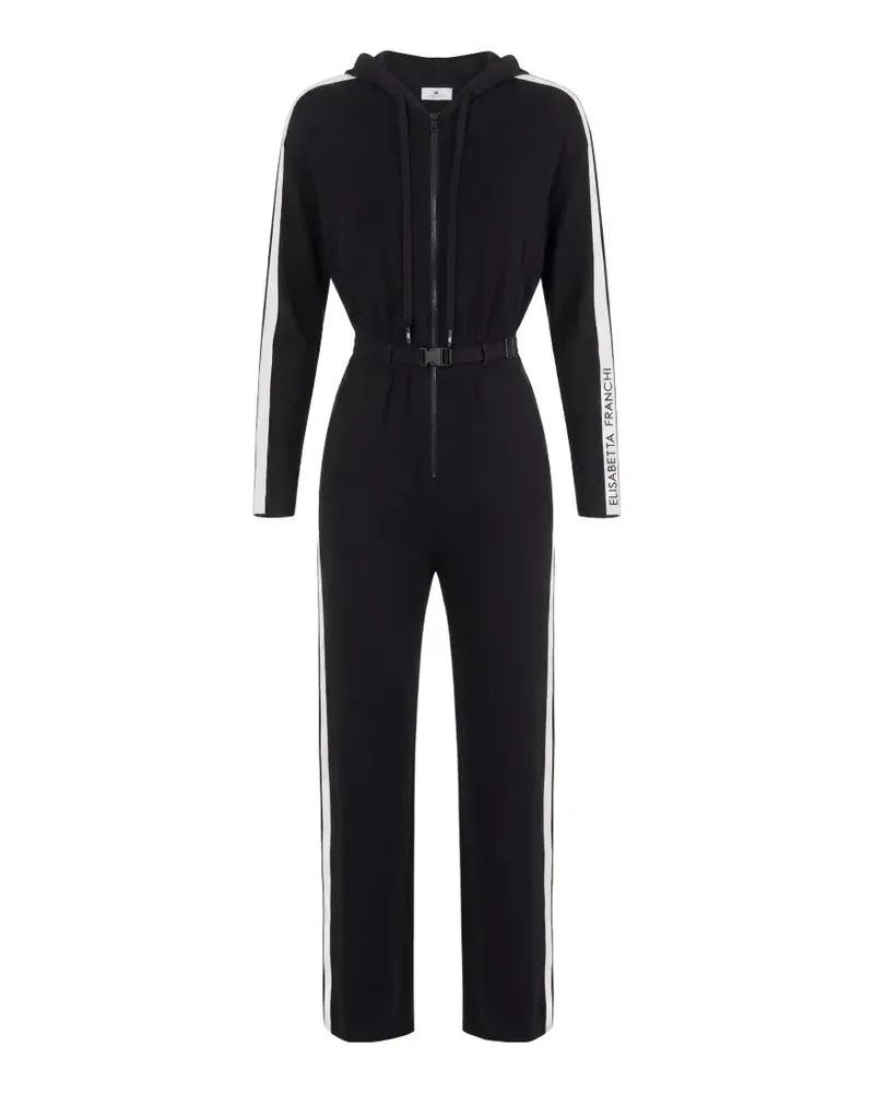 Elisabetta Franchi Zweifarbiger Jumpsuit mit Logo - Schwarz Schwarz