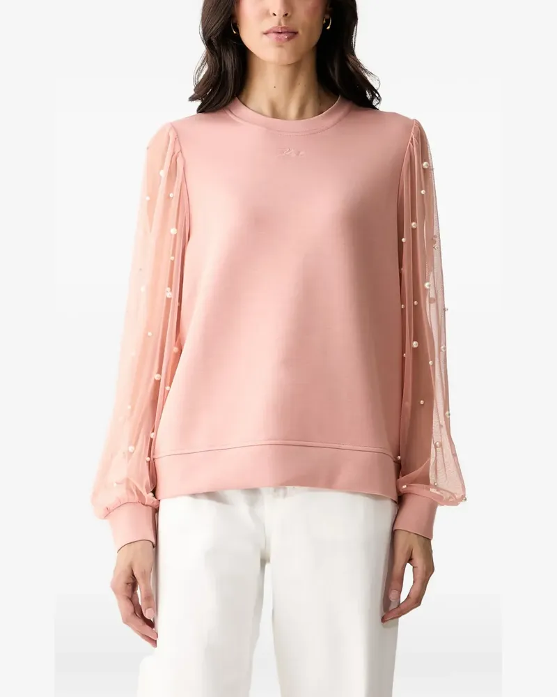 Karl Lagerfeld pearl-embellished tulle-sleeve sweatshirt - Rosa Rosa