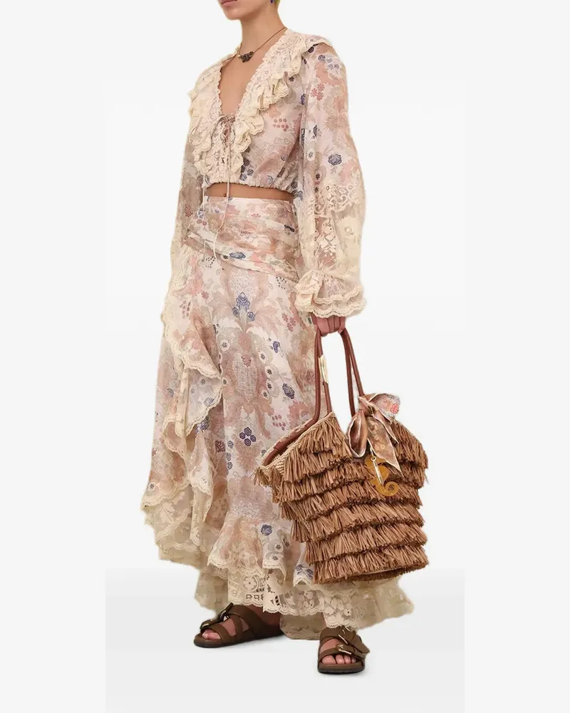 Zimmermann Rebellion Maxirock aus Spitze mit Blumen-Print - Nude Nude