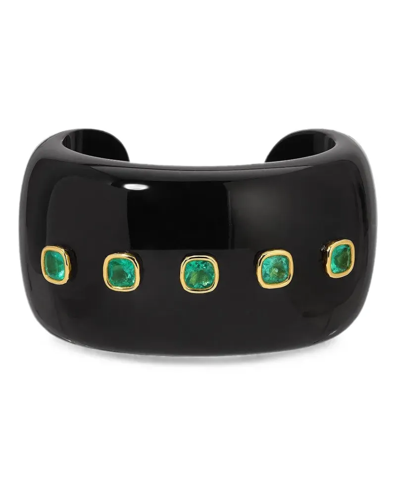 Octavia Elizabeth black jade and emerald cuff bracelet - Gold Gold