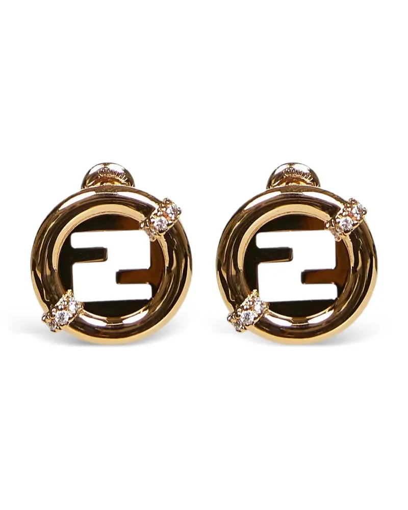 Fendi logo stud crystal earrings - Gold Gold