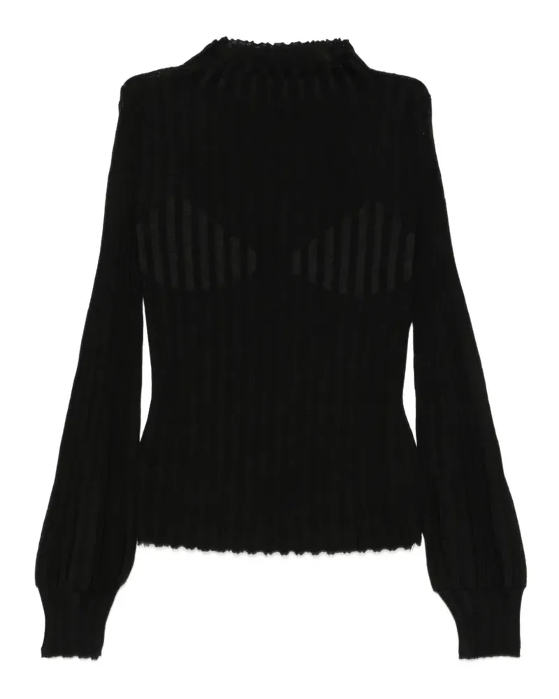 Liviana Conti Gerippter Pullover mit Ballonärmeln - Schwarz Schwarz