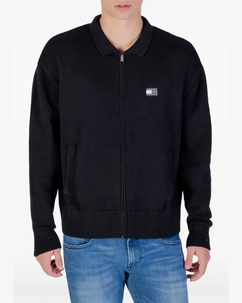 Tommy Hilfiger zip-up logo-patch sweater - Schwarz Schwarz