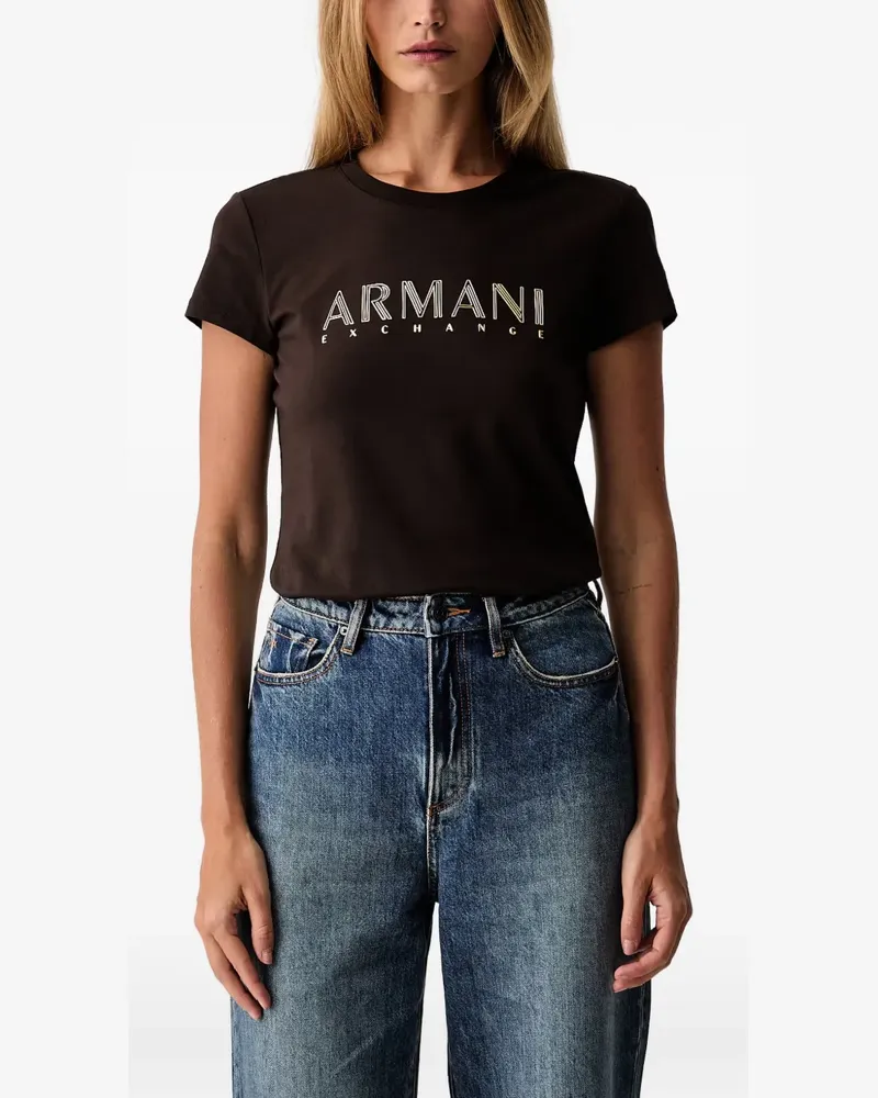 Armani Exchange T-Shirt mit Logo-Print - Braun Braun