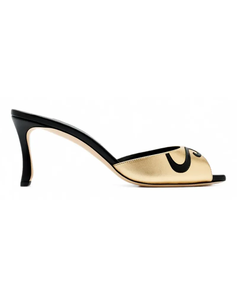Manolo Blahnik scroll-applique leather heeled sandals - Gold Gold