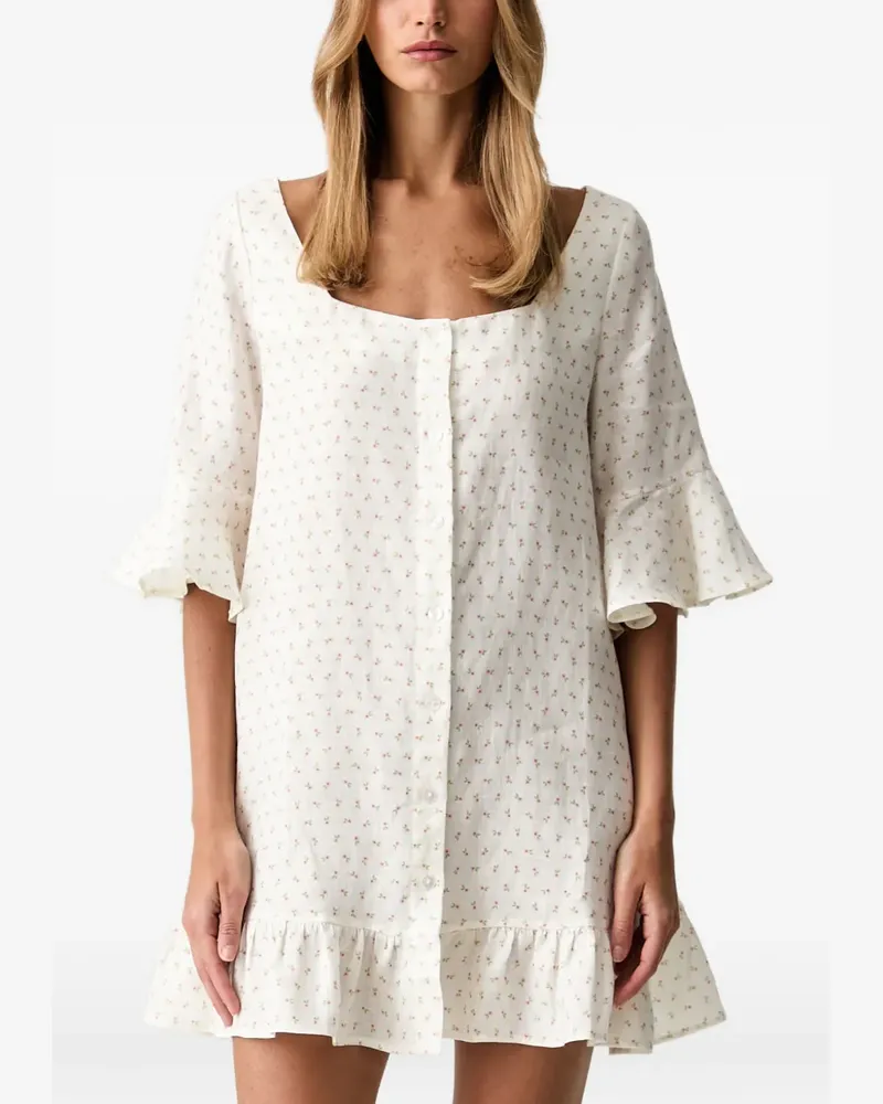 SLEEPER Gerüschtes Minikleid mit Blumenprint - Weiß Weiß