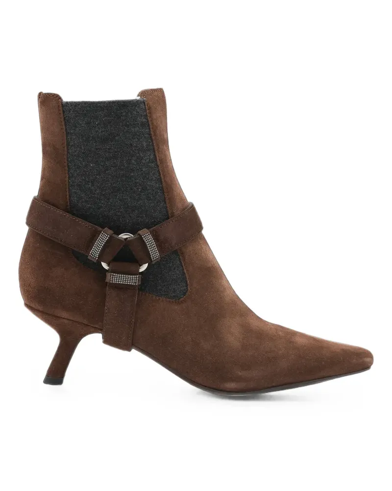 Brunello Cucinelli Monili-embellished suede ankle boots - Braun Braun