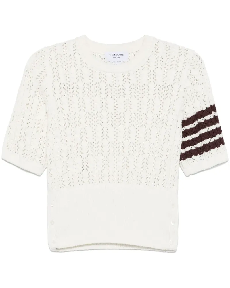 Thom Browne 4-Bar T-Shirt aus Pointelle - Weiß Weiß