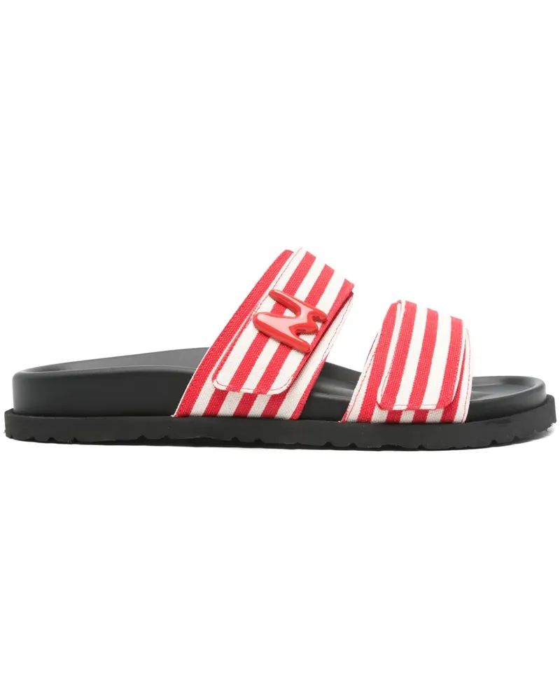 MSGM Gestreifte Canvas-Pantoletten - Rot Rot