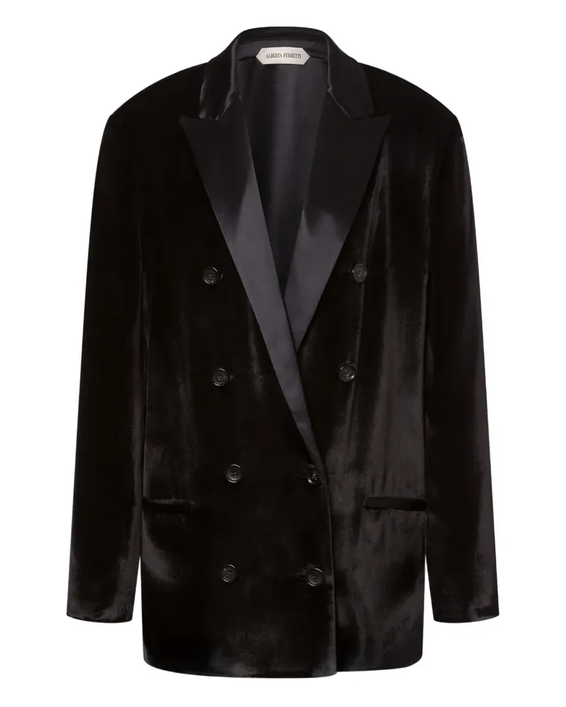Alberta Ferretti Doppelreihiger Blazer aus Satin - Schwarz Schwarz