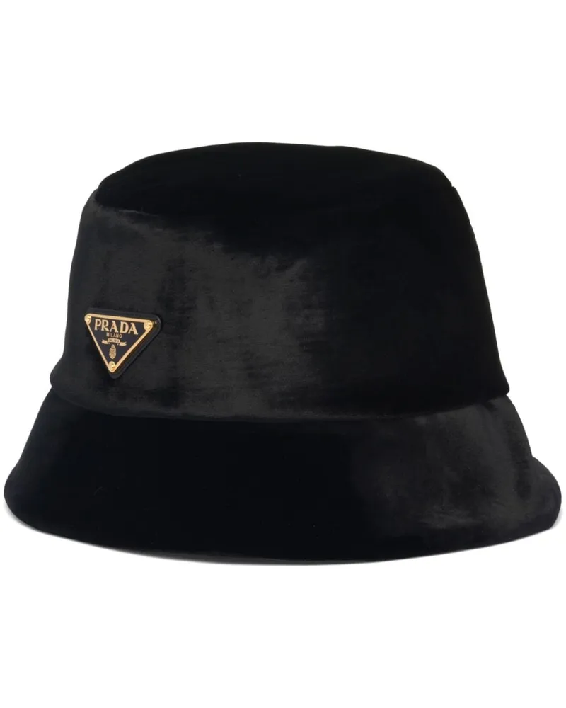 Prada Fischerhut aus Samt mit Triangel-Logo - Schwarz Schwarz