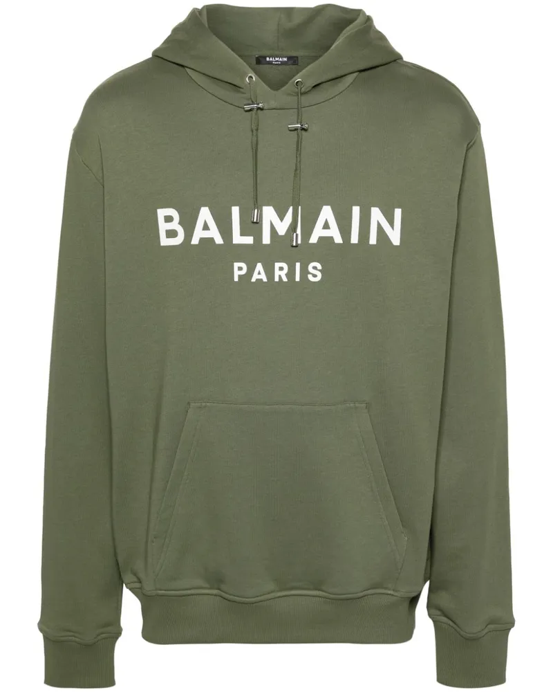 Balmain Hoodie mit Logo-Print Grün