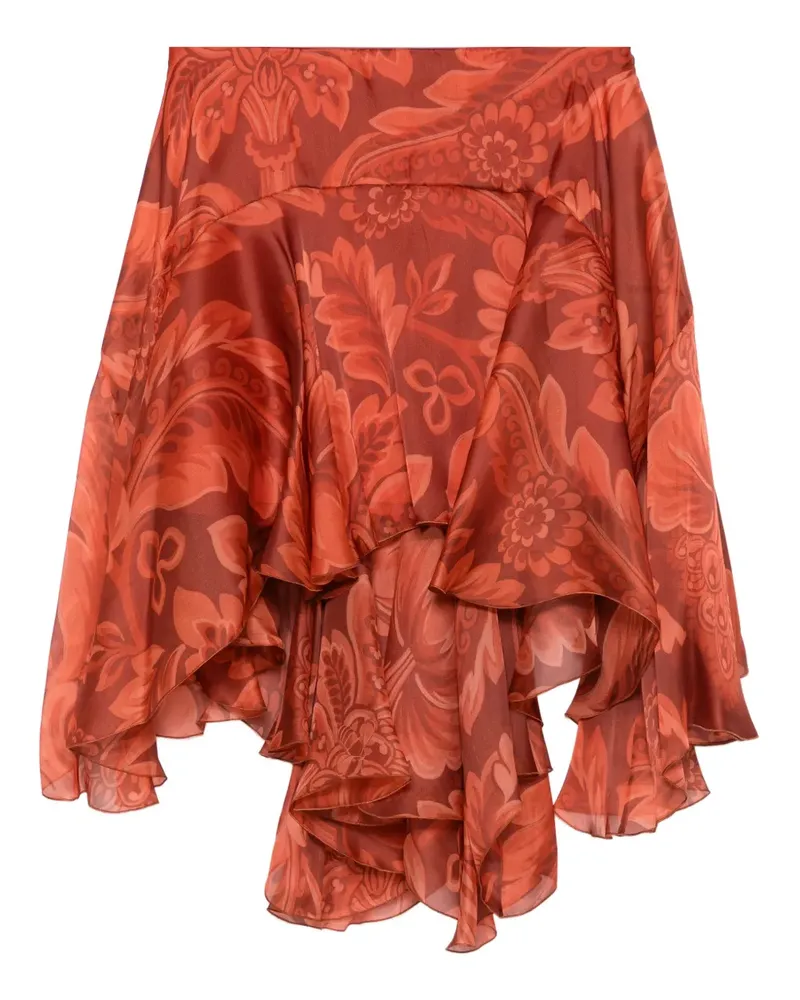 Etro Gerüschter Rock mit Blumen-Print - Orange Orange