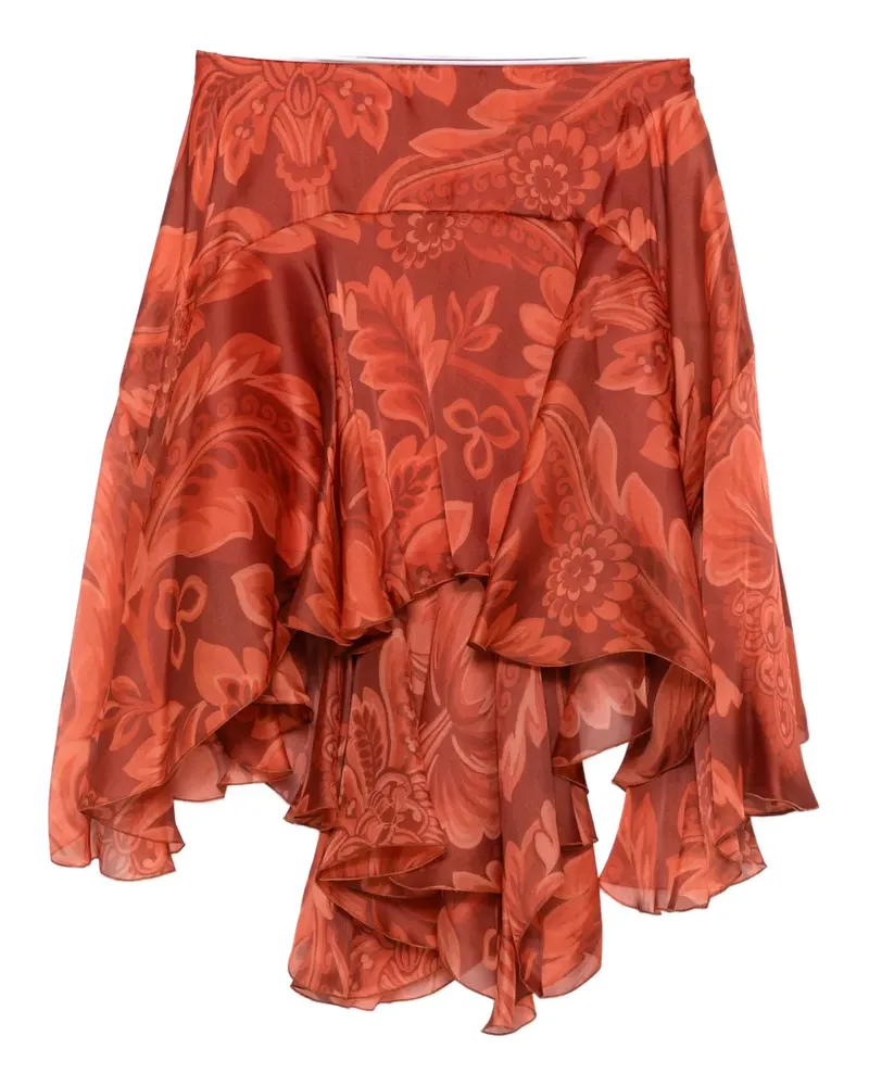 Etro floral-print ruffled skirt - Orange Orange