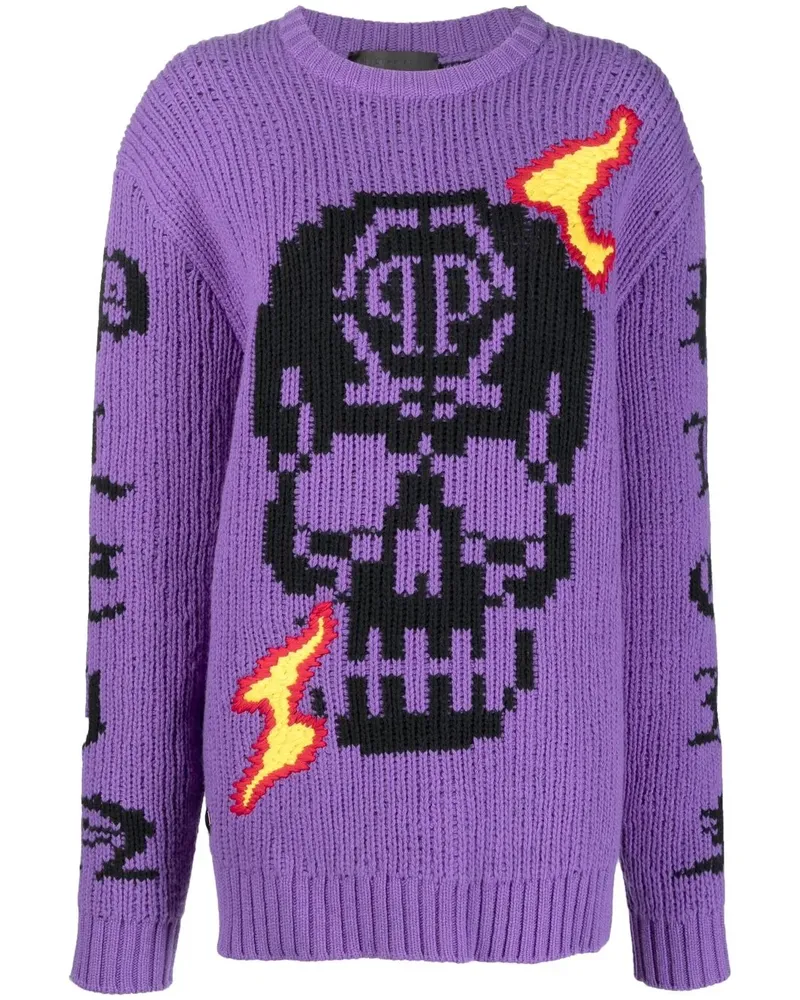 Philipp Plein SKull Intarsien-Pullover - Violett Violett