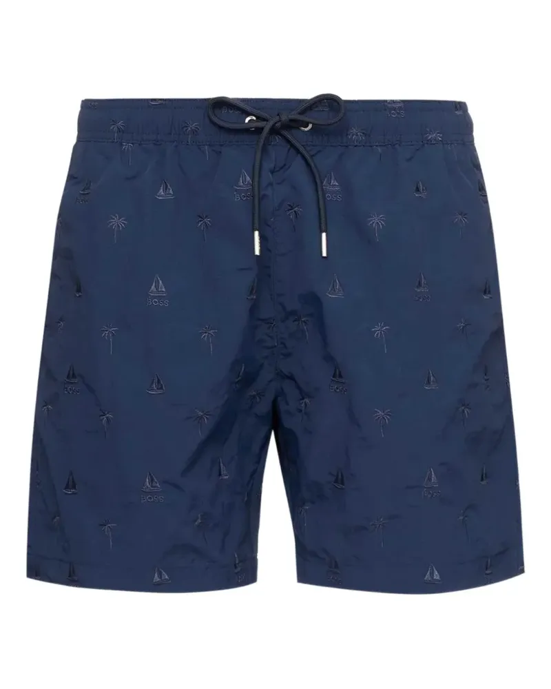 HUGO BOSS Bestickte Badeshorts - Blau Blau