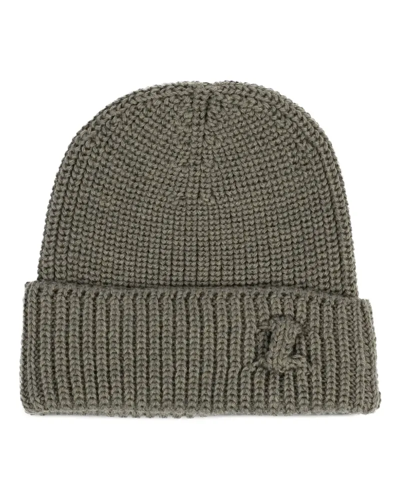 Hannes Roether Gerippte Beanie mit Logo - Grau Grau