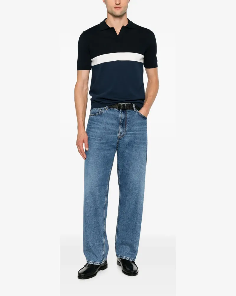 Jeordie's colour-block short-sleeve V-neck cotton shirt - Blau Blau