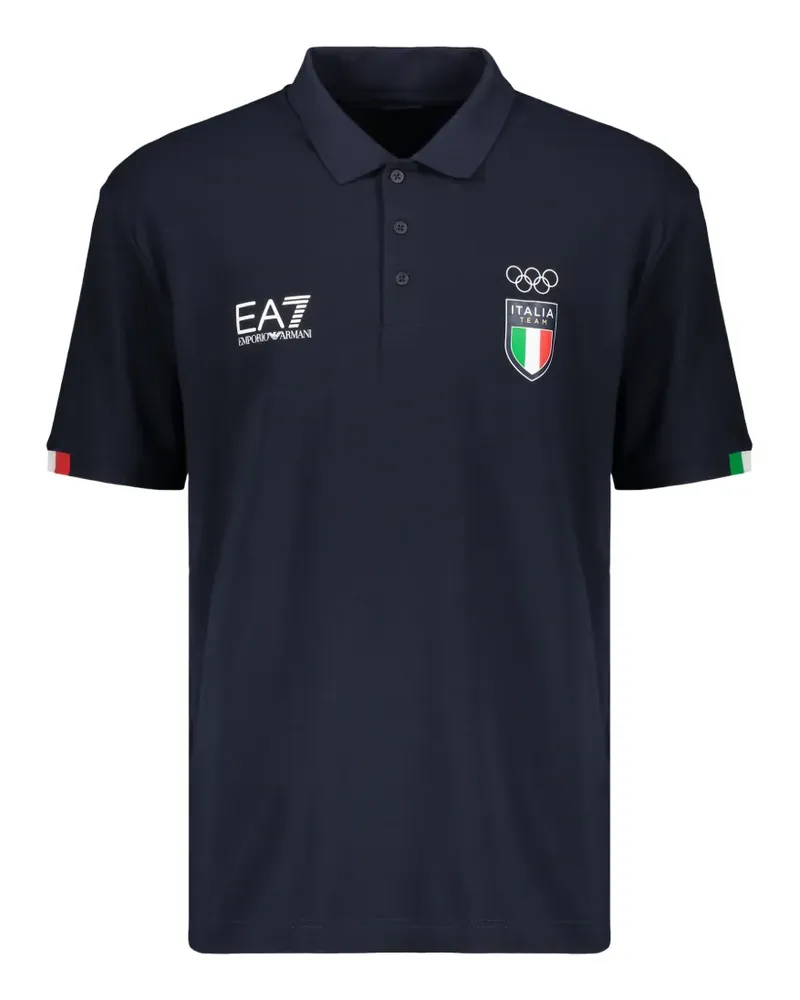 EA7 logo-embroidered short-sleeve polo shirt - Blau Blau
