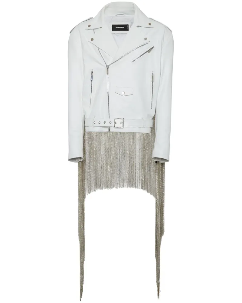 Dsquared2 Lederjacke mit Fransen - Weiß Weiß