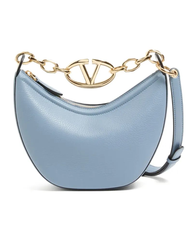 Valentino Garavani Mini VLogo Moon Tasche aus körnigem Kalbsleder mit Kette - Blau Blau