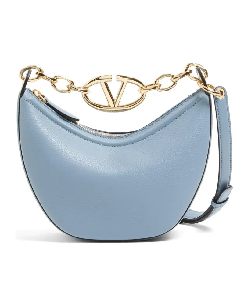 Valentino Garavani Mini VLogo Moon Tasche aus körnigem Kalbsleder mit Kette - Blau Blau