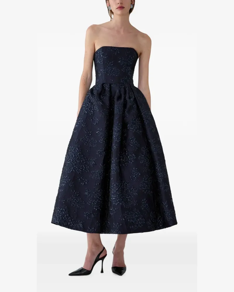 Carolina Herrera New York floral-jacquard strapless midi dress - Blau Blau