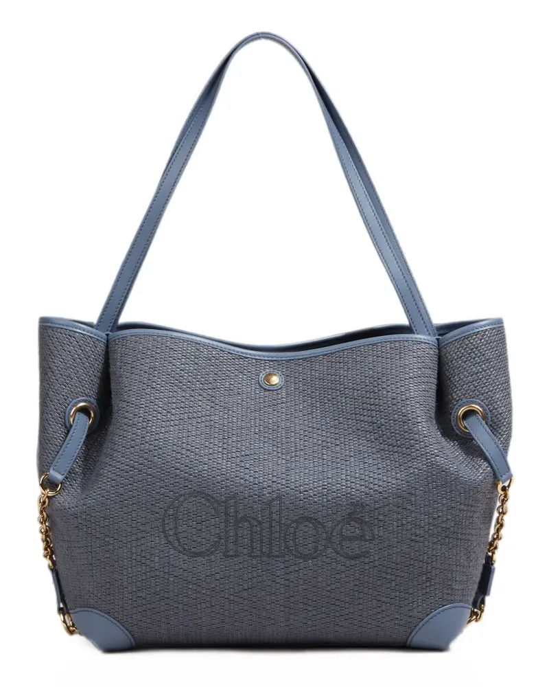 Chloé Clover double carry bag in raffia-effect fibers - Blau Blau