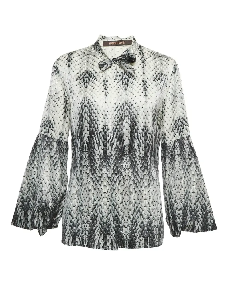 Roberto Cavalli print neck-tie top - Weiß Weiß