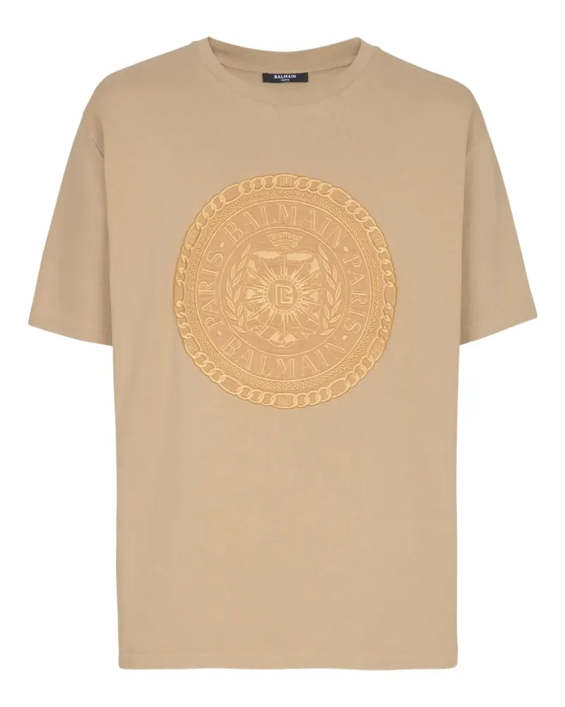 Balmain T-Shirt mit Medaillon-Stickerei - Nude Nude