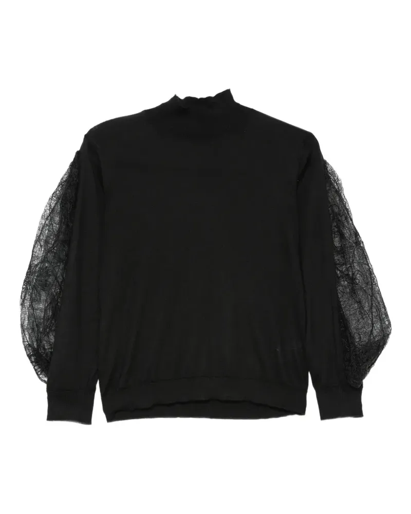 Fabiana Filippi Pullover mit Ballonärmeln und Spitzeneinsatz - Schwarz Schwarz