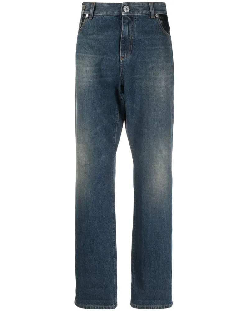 Balmain Straight-Leg-Jeans mit Ledertasche - Blau Blau