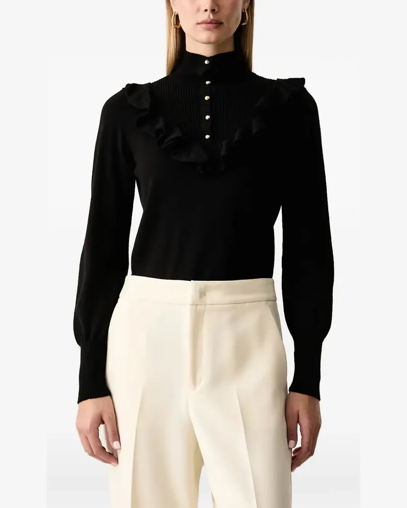 Luisa Spagnoli Maratea Pullover mit Rüschenbesatz und Knopfleiste - Schwarz Schwarz